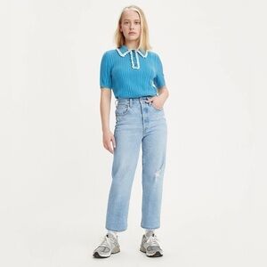 Levi’s Premium Denim Ribcage Straight Ankle Jeans - Light Distressed Wash - 24